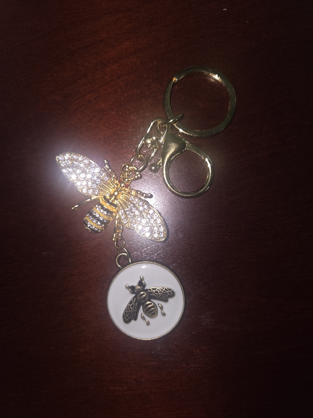 Gold Bee Crystal Key & Charm Holder - Women's Accessory